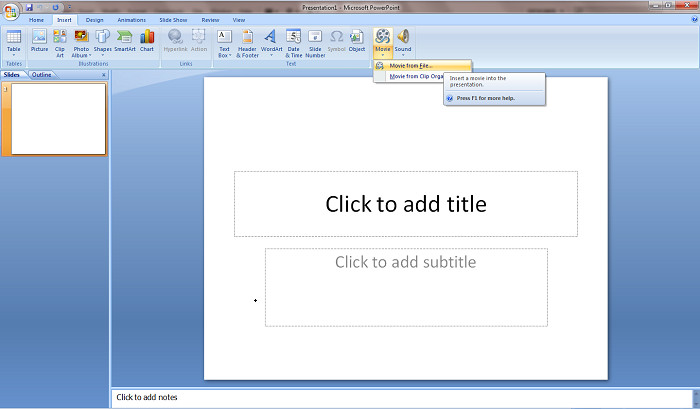 add iTunes M4V video clips to PowerPoint