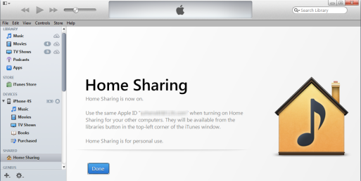 turn on itunes home sharing