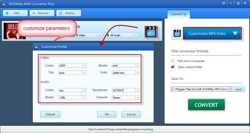 choose output format for iTunes rentals