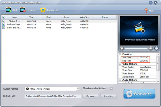 clip itunes m4v videos